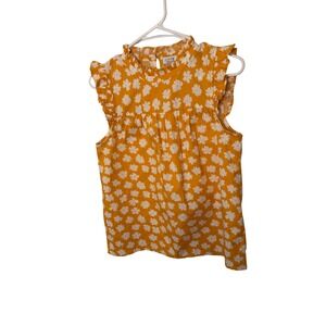 J. Crew Ruffleneck Shirred Striped Top Cotton Poplin Size 4 Yellow Floral C